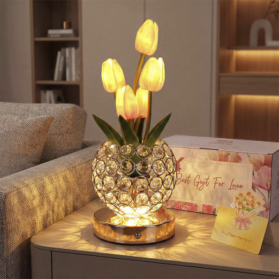 Настольная лампа LED ночник Lesko Tulips Crystal SJP0723002 Желтый (14482-96609)