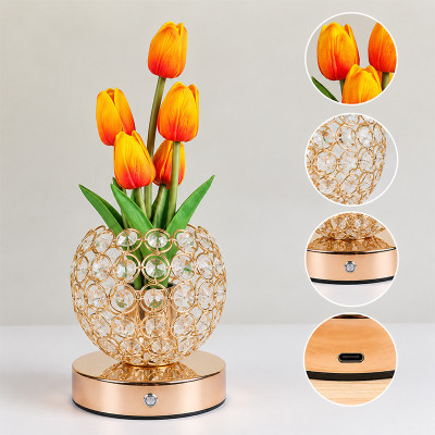 Настольная лампа LED ночник Lesko Tulips Crystal SJP0723002 Желтый (14482-96609)