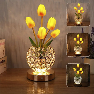 Настольная лампа LED ночник Lesko Tulips Crystal SJP0723002 Желтый (14482-96609)