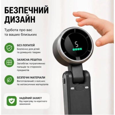 Портативний вентилятор Urbankit LED USB Type-C 5 швидкостей Чорний (MD11) Портативний вентилятор Urbankit LED USB Type-C 5 швидкостей Чорний (MD11)