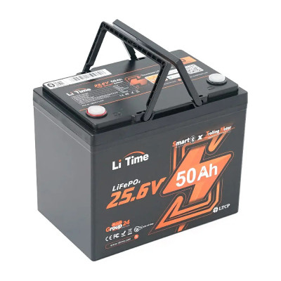 Акумуляторна батарея LiTime LiFePO4 25.6V 50Ah 1280Wh Bluetooth 5.0 BMS50A Black (14440) Акумуляторна батарея LiTime LiFePO4 25.6V 50Ah 1280Wh Bluetooth 5.0 BMS50A Black (14440)