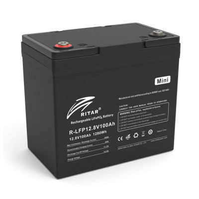 Акумуляторна батарея Ritar LiFePO4 12.8V 100Ah mini 1280Wh BMS50@4S Black (14407)