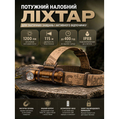 Фонарь налобный Mactronic Sirius H12 AHL0172 84x29.5x23 мм Хаки (DAS1441)