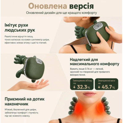 Масажер для шиї та плечей з підігрівом Urbankit 4D Ефект рук Зелений (BM-4D01) Масажер для шиї та плечей з підігрівом Urbankit 4D Ефект рук Зелений (BM-4D01)