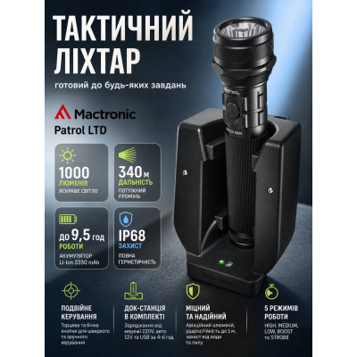 Фонарь тактический Mactronic Patrol LTD THH0055 с док-станцией 185x47x47 мм Черный (DAS3155)