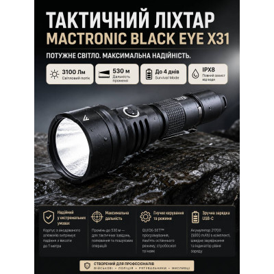 Фонарь тактический Mactronic Black Eye X31 THH0081 162x27.5x46.5 мм Черный (DAS3930) Фонарь тактический Mactronic Black Eye X31 THH0081 162x27.5x46.5 мм Черный (DAS3930)