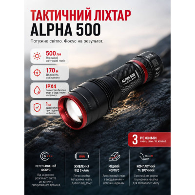 Ліхтар тактичний Falcon Eye Alpha 500 124х35х35 мм Чорний (DAS4059) Ліхтар тактичний Falcon Eye Alpha 500 124х35х35 мм Чорний (DAS4059)