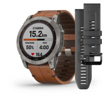 Garmin Fenix 7X Sapphire Solar Titanium with Chestnut Leather Band (010-02541-19)