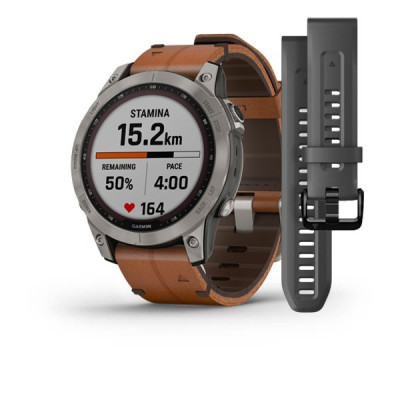 Garmin Fenix 7 Sapphire Solar Titanium Chestnut Leather Band (010-02540-31) 