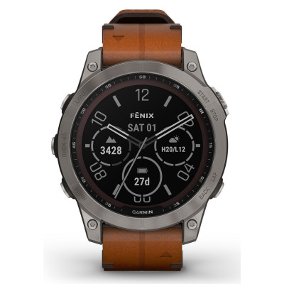 Garmin Fenix 7 Sapphire Solar Titanium Chestnut Leather Band (010-02540-31) 