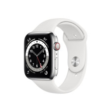 Apple Watch Series 6 GPS + Cellular 44mm Silver Stainless Steel Case w. White Sport B. (M07L3)