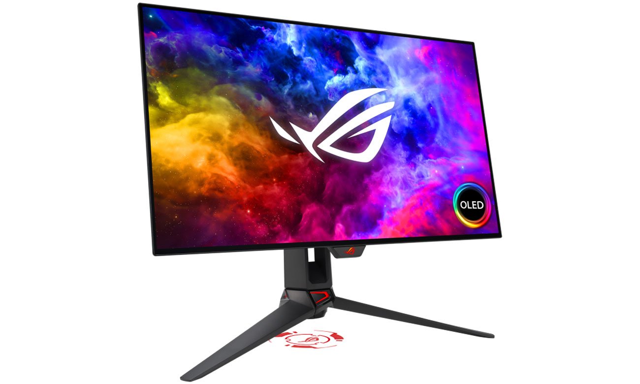 ASUS ROG Swift OLED PG27AQDM кутовий вид спереду