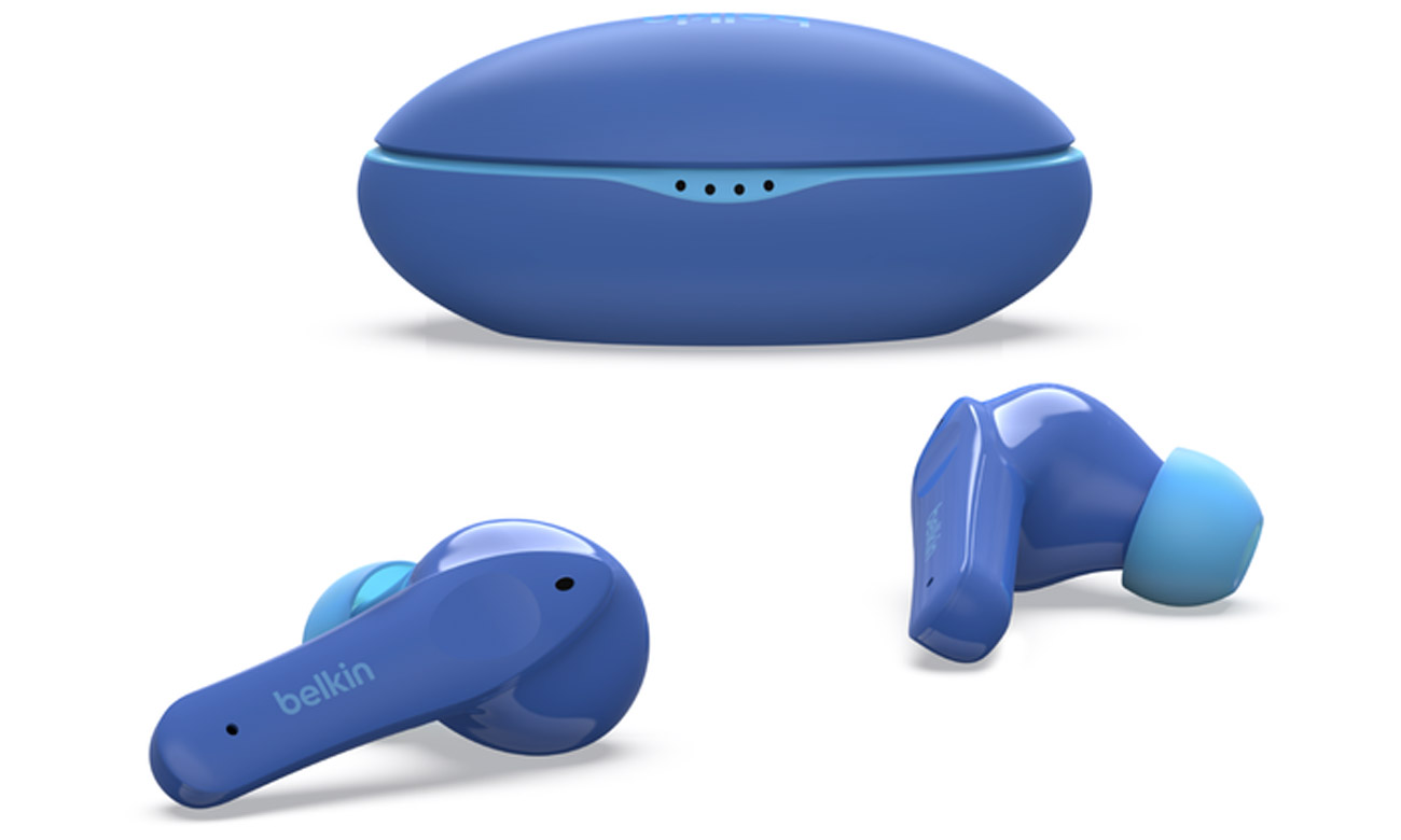 Беспроводные наушники Belkin SoundForm Nano Blue – вид сверху с футляром