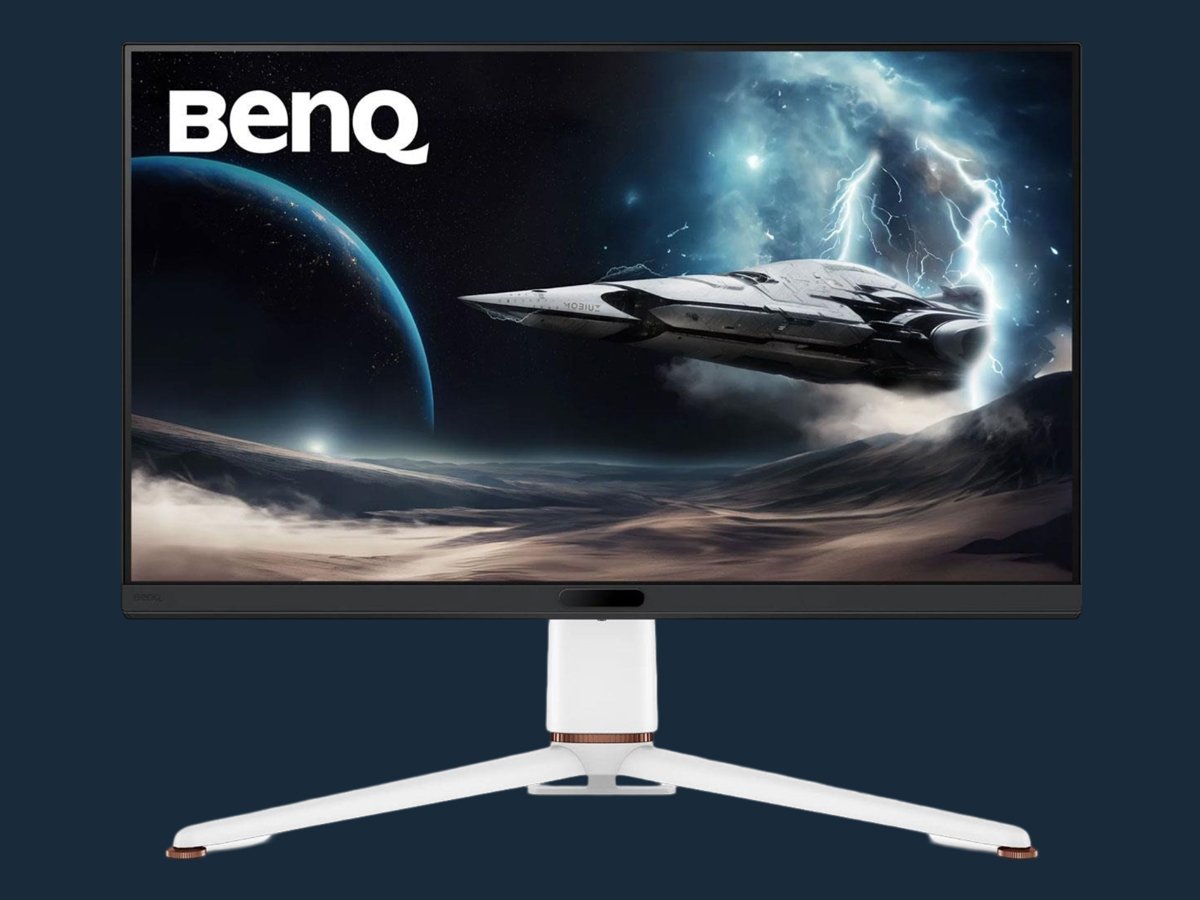 Монитор BenQ Mobiuz EX321UX – вид спереди, графика с фоном