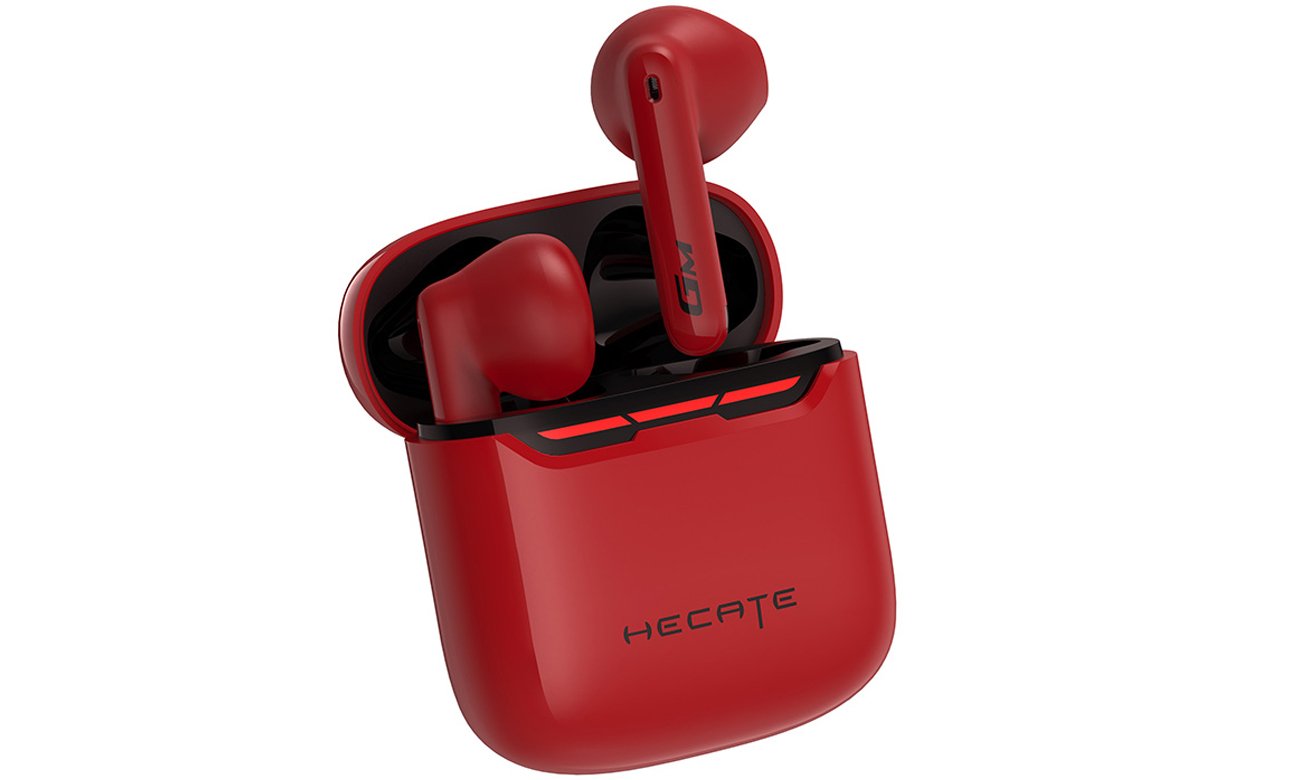 Бездротові навушники Edifier HECATE GM3 Plus Red - кутовий вигляд спереду з футляром