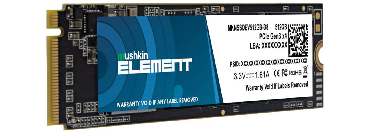 Твердотельный накопитель Mushkin Element 512 ГБ M.2 PCIe NVMe – вид спереди под углом