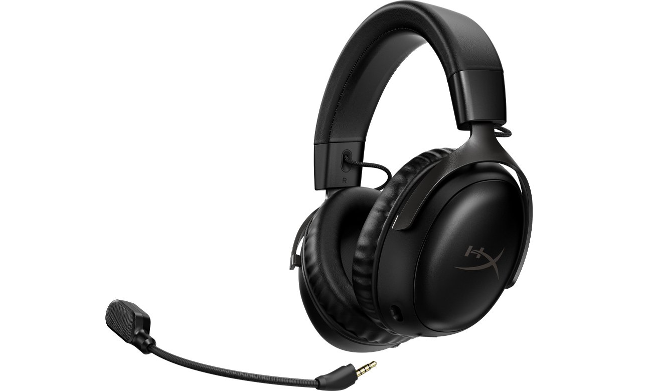 Бездротова гарнітура HyperX Cloud III Black – вид спереду під кутом із мікрофоном