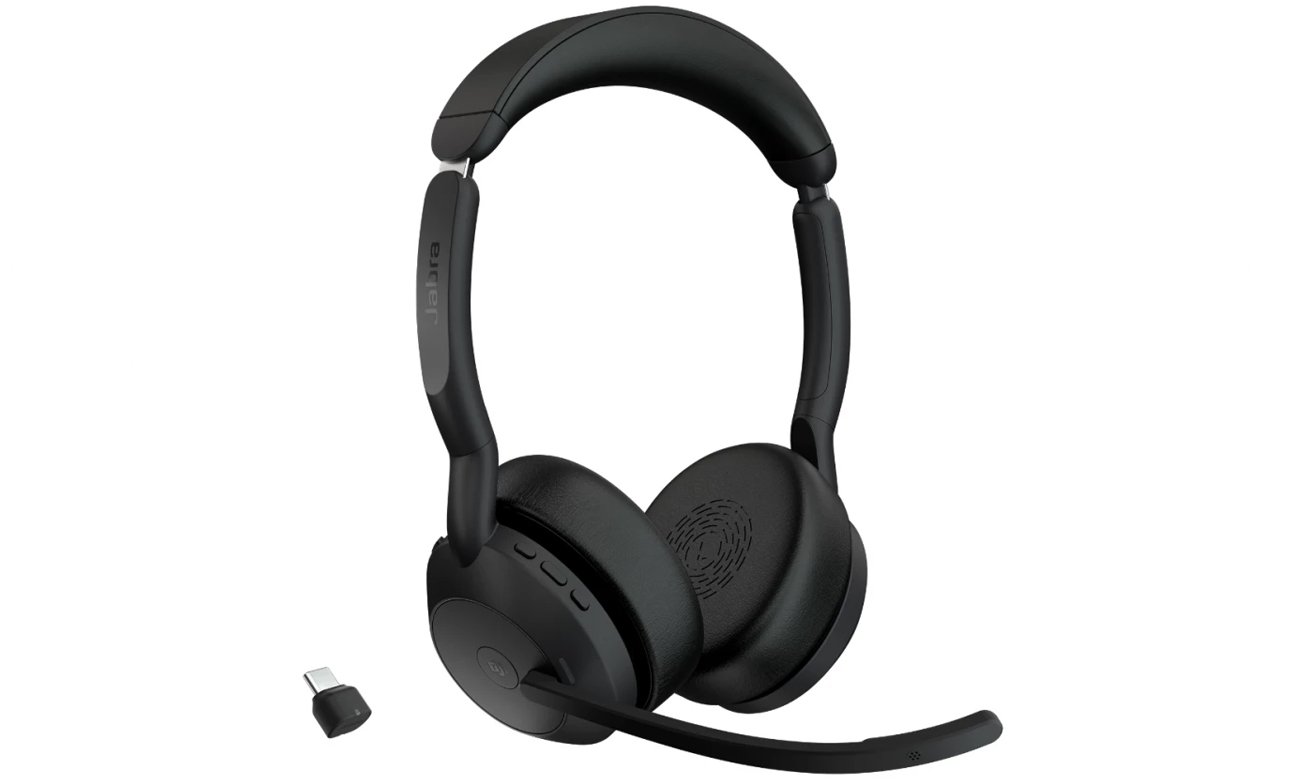 Стереогарнитура MS Jabra Evolve2 55 USB-C + адаптер – вид спереди под углом