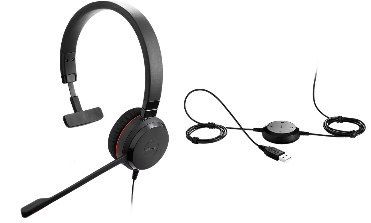 Гарнітура Jabra Evolve 20 Mono USB-A MS – кутовий вид спереду