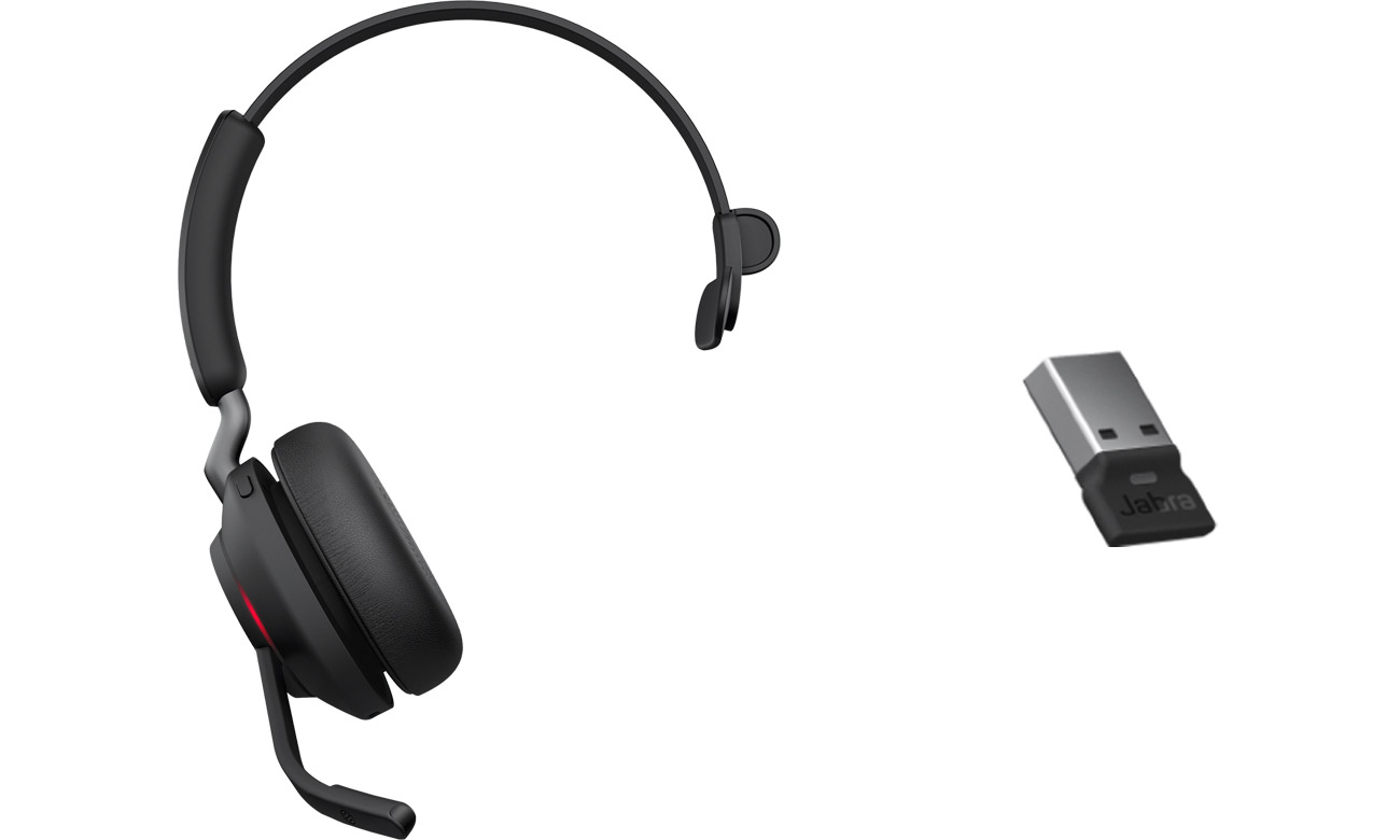 Гарнітура Jabra Evolve2 65 Mono UC + адаптер USB-A - кутовий вид спереду