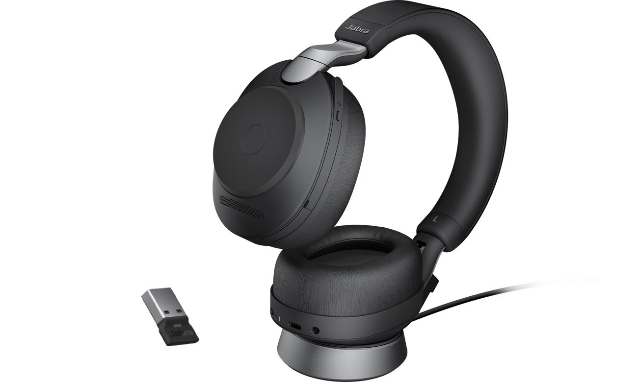 Стереогарнітура Jabra Evolve2 85 UC + адаптер USB-A - кутовий вид спереду