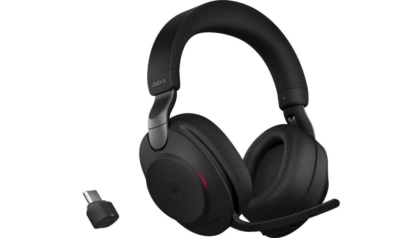 Стереогарнітура Jabra Evolve2 85 UC + адаптер USB-A - кутовий вид спереду