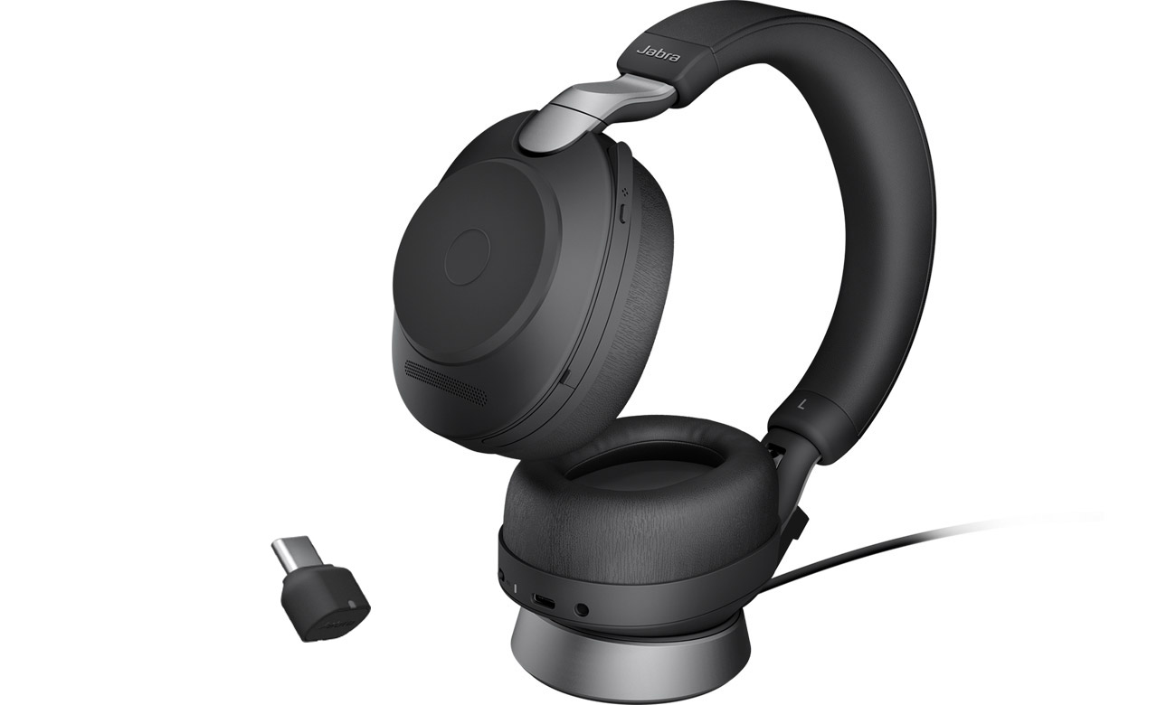 Стереогарнітура Jabra Evolve2 85 UC + адаптер USB-C - кутовий вид спереду