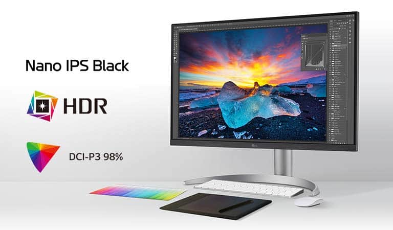 27-дюймовий UHD 4K (3840x2160) Nano IPS Black дисплей забезпечує виняткове зображення та точне відтворення кольорів за допомогою DCI-P3 98% (тип.).