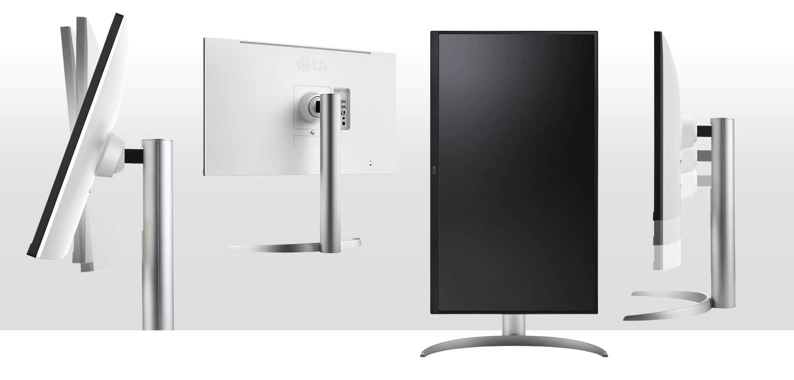 монітор ергономічного дизайну з функцією регулювання нахилу, повороту та висоти екрану з простою в установці підставкою.