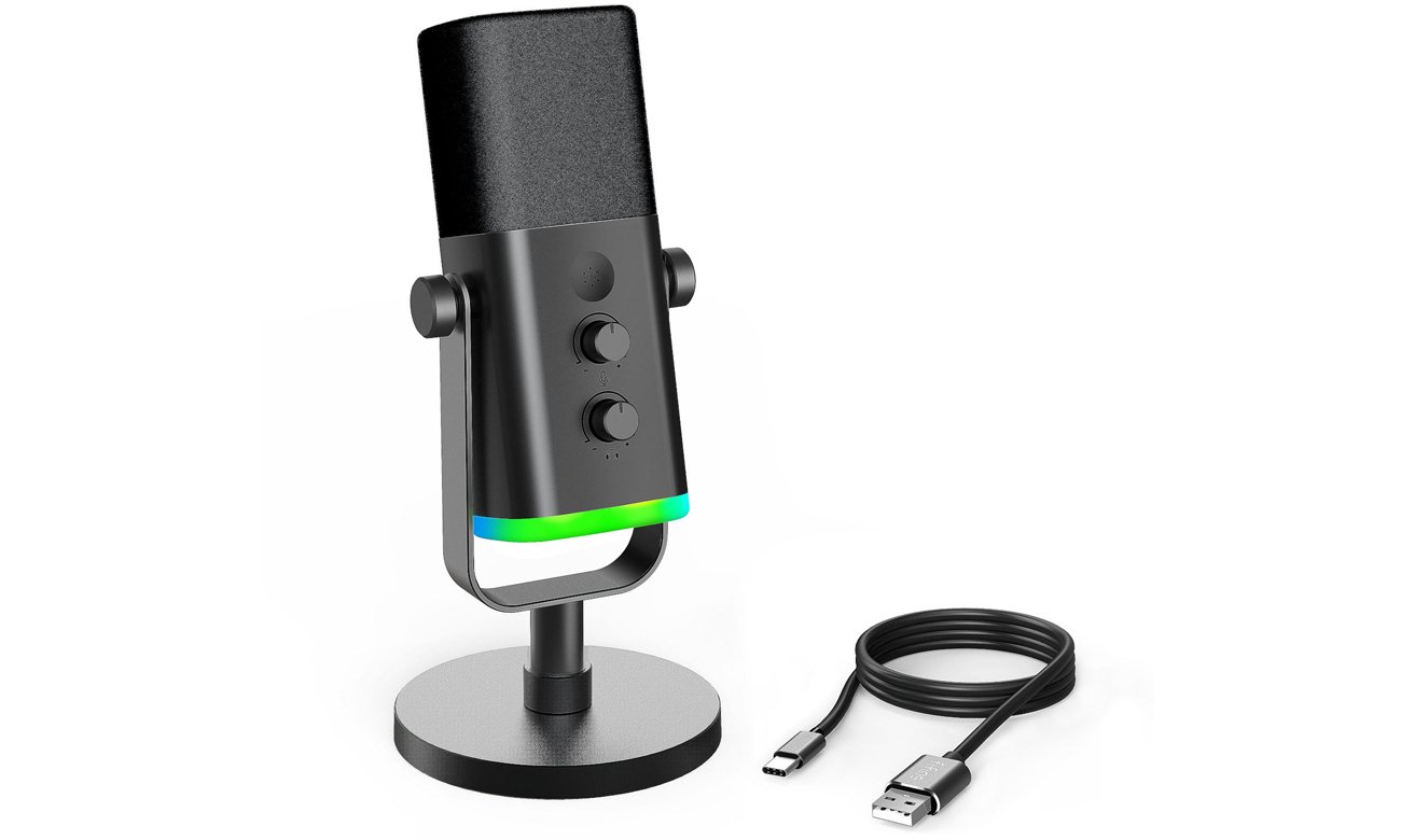 Динамічний мікрофон Fifine AM8 RGB USB XLR – кутовий вид спереду