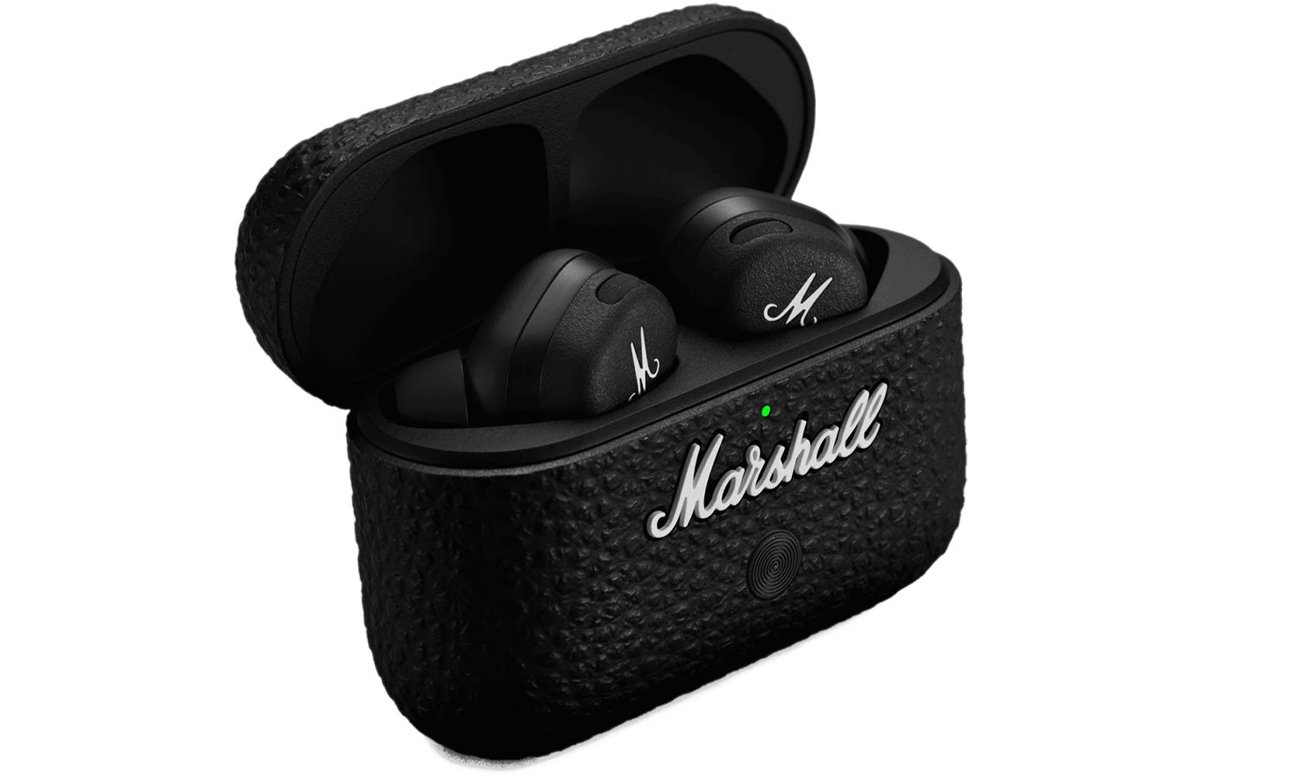 Беспроводные наушники Marshall Motif II A.N.C - Вид спереди под углом с открытым зарядным футляром