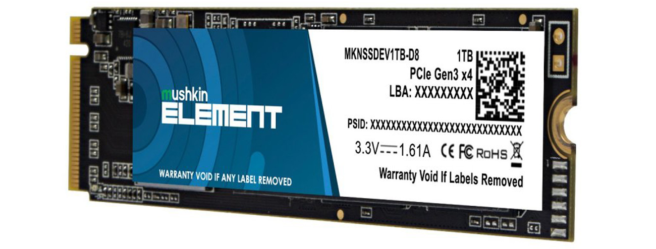 Mushkin Element 1 ТВ M.2 PCIe NVMe SSD – вид спереди под углом