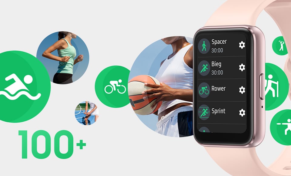 Galaxy Fit3 śledzi ponad 100 aktywności, a 6 z nich zapisuje automatycznie