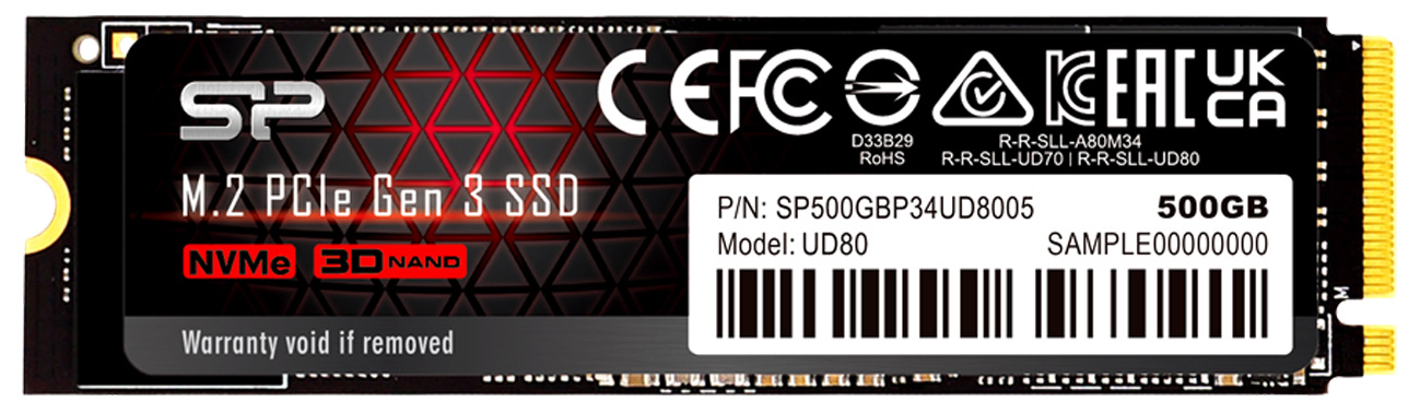 SSD M.2 Silicon Power UD80 500 ГБ – вид спереди