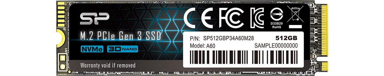 SSD Silicon Power 512 ГБ M.2 PCIe NVMe A60 SP512GBP34A60M28