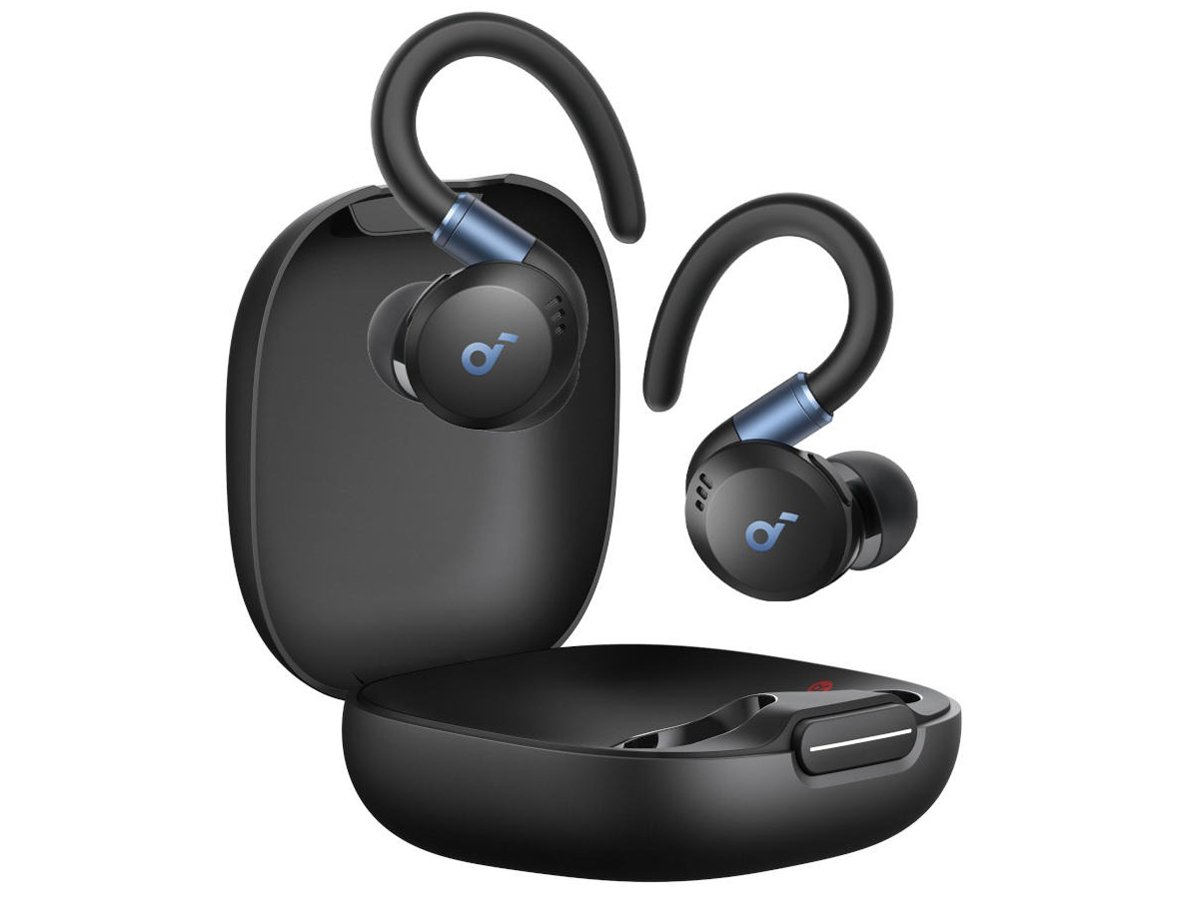 Беспроводные наушники SoundCore Sport X20 Black – общий вид с открытым зарядным кейсом