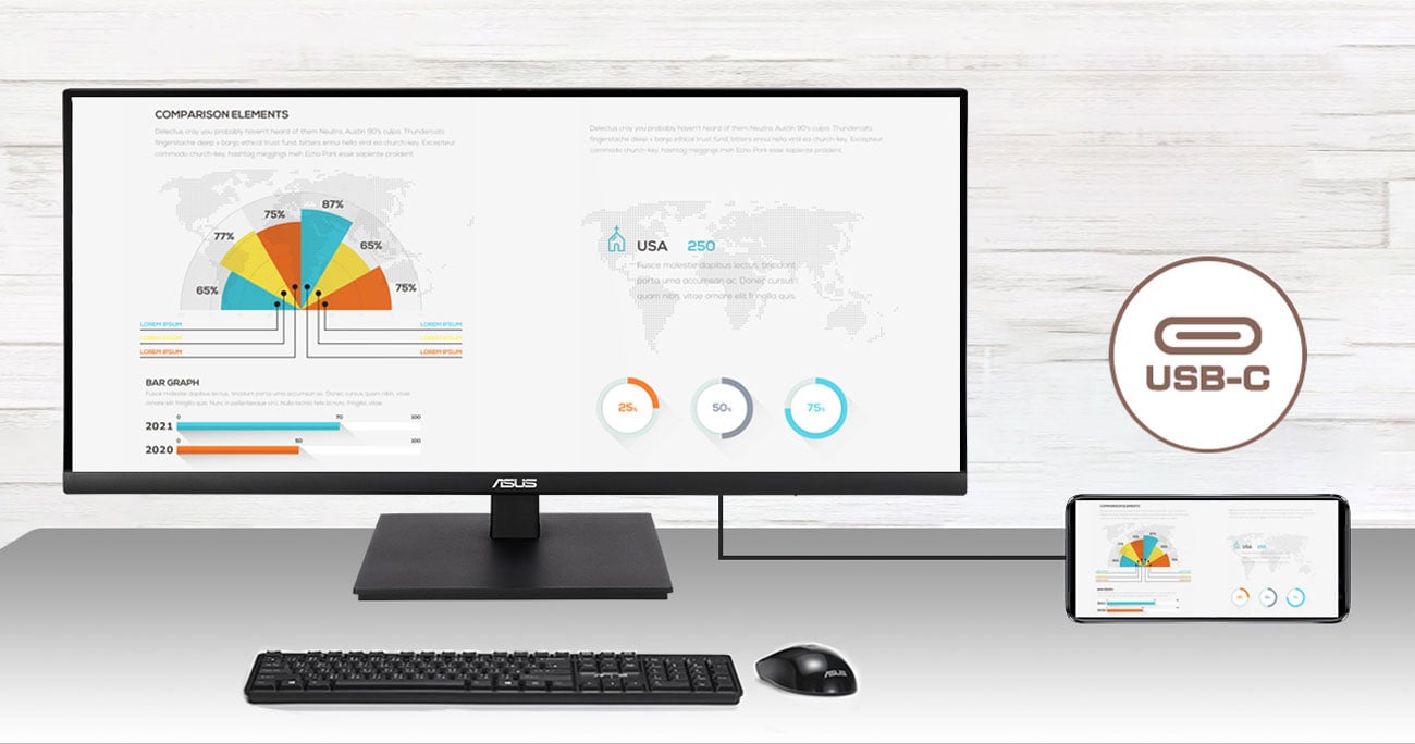 ASUS VP349CGL Ультраширокий порт USB-C