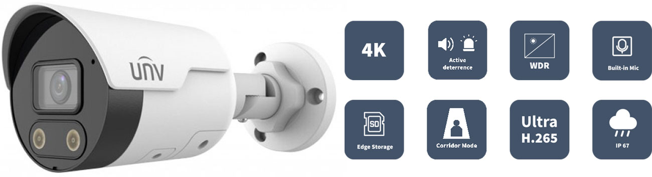 Зовнішня камера Uniview IPC2128SB-ADF28KMC-I0 8MP 2,8 мм - загальний вигляд + значки