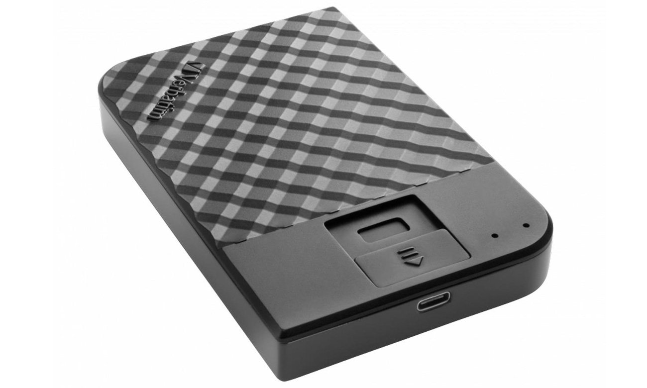 Защищенный внешний жесткий диск Verbatim Executive Fingerprint Secure Black – вид спереди под углом