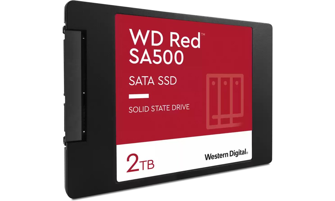 2,5-дюймовый твердотельный накопитель SATA WD SA500 2 ТБ красного цвета – вид спереди под углом