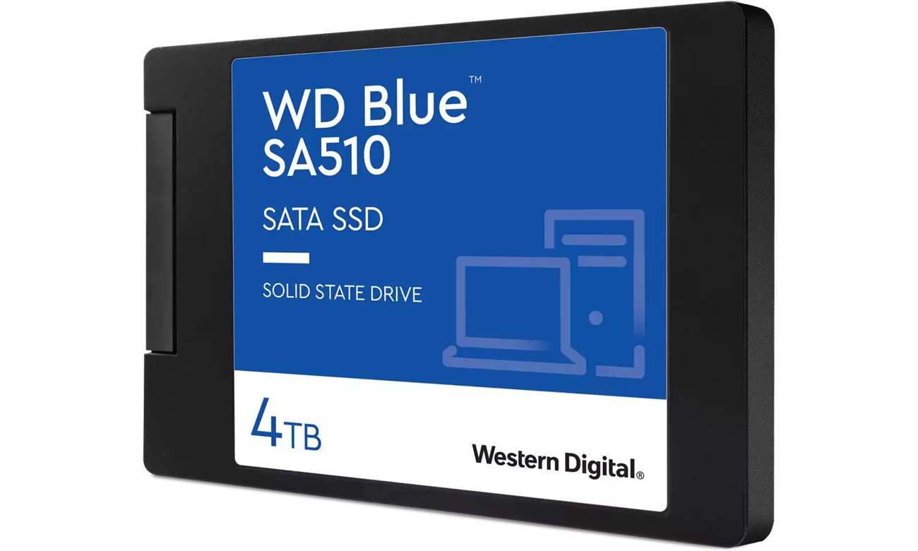 2,5-дюймовый SSD-накопитель WD Blue SA510 емкостью 4 ТБ – вид спереди под углом