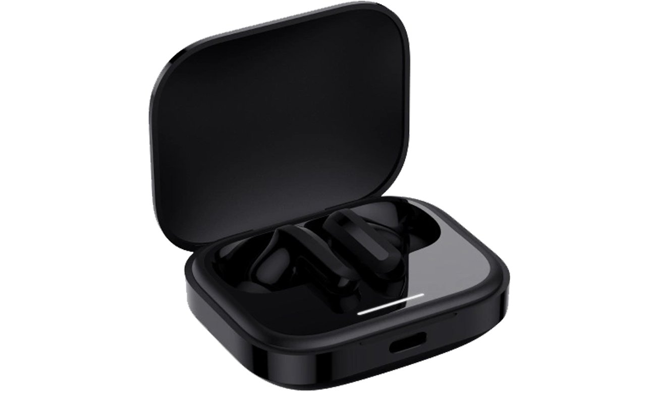 Беспроводные наушники Xiaomi Redmi Buds 5 Black – вид спереди под углом с открытым зарядным футляром